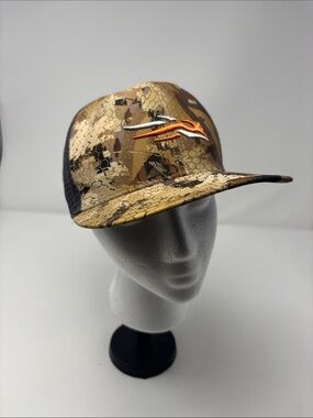 Camo Mesh Back Snapback Hat with Orange Logo